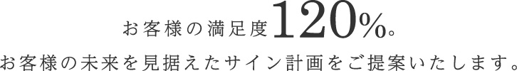 お客様の満足度120% お客様の未来を見据えたサイン計画をご提案いたします。